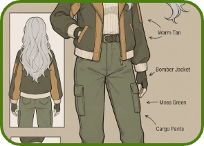 Anime reference sheet of the same character