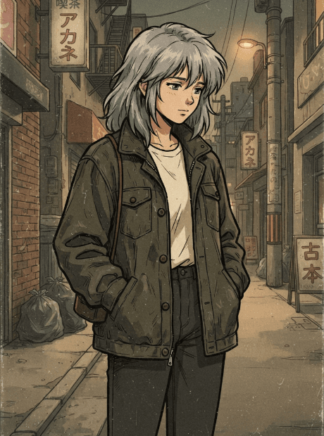 AI portrait of Aria in retro anime style, same face as the reference